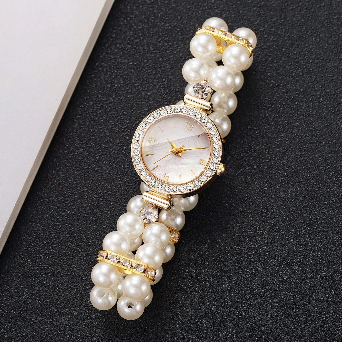 Elegant Pearl Bracelet Strap Women Watches Luxury Rhinestone Ladies Party Dress Quartz Wristwatch Relogio Feminino (Without Box)