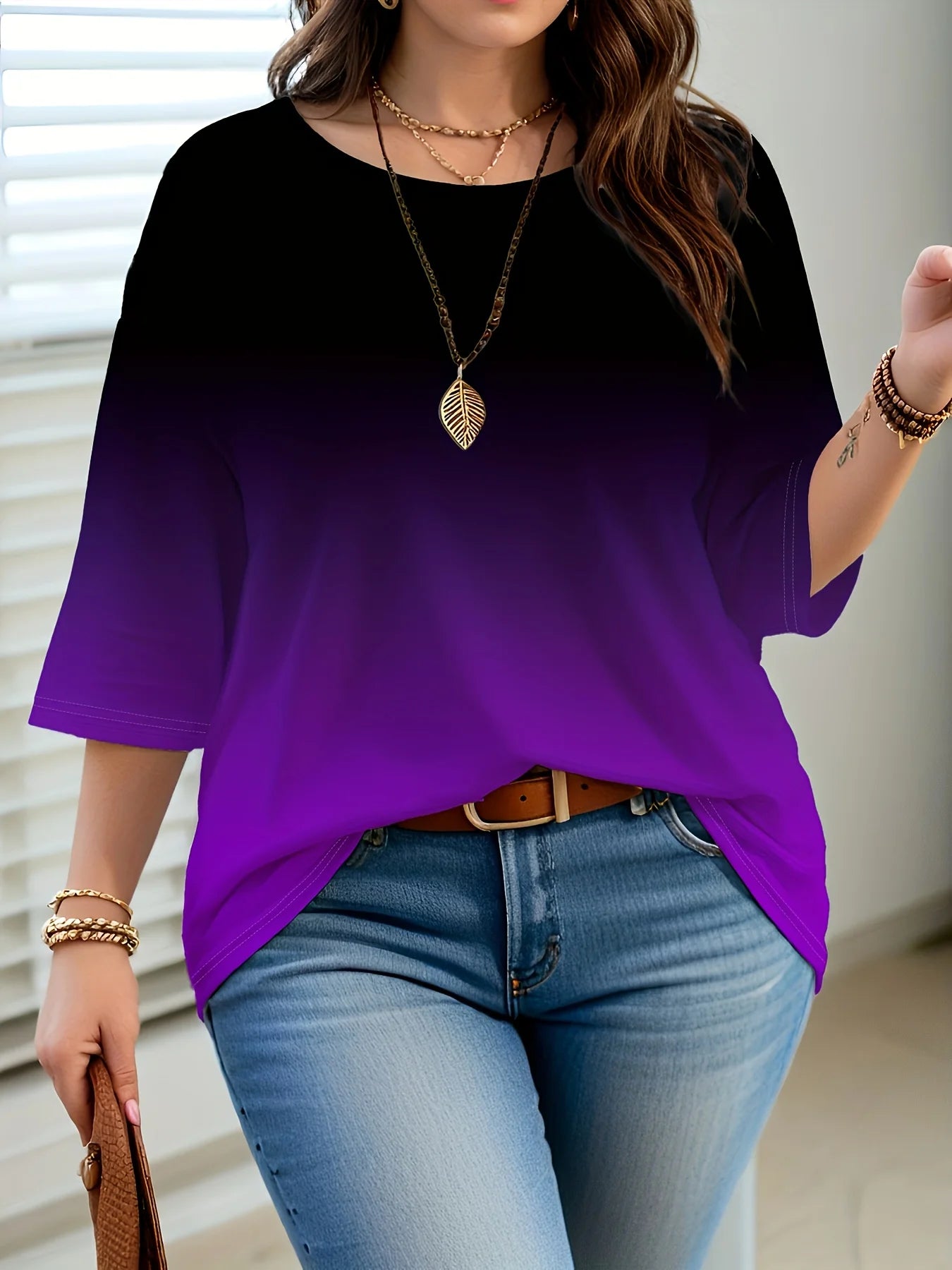 Plus Size Gradient Color T-Shirt – Casual Elegant Top