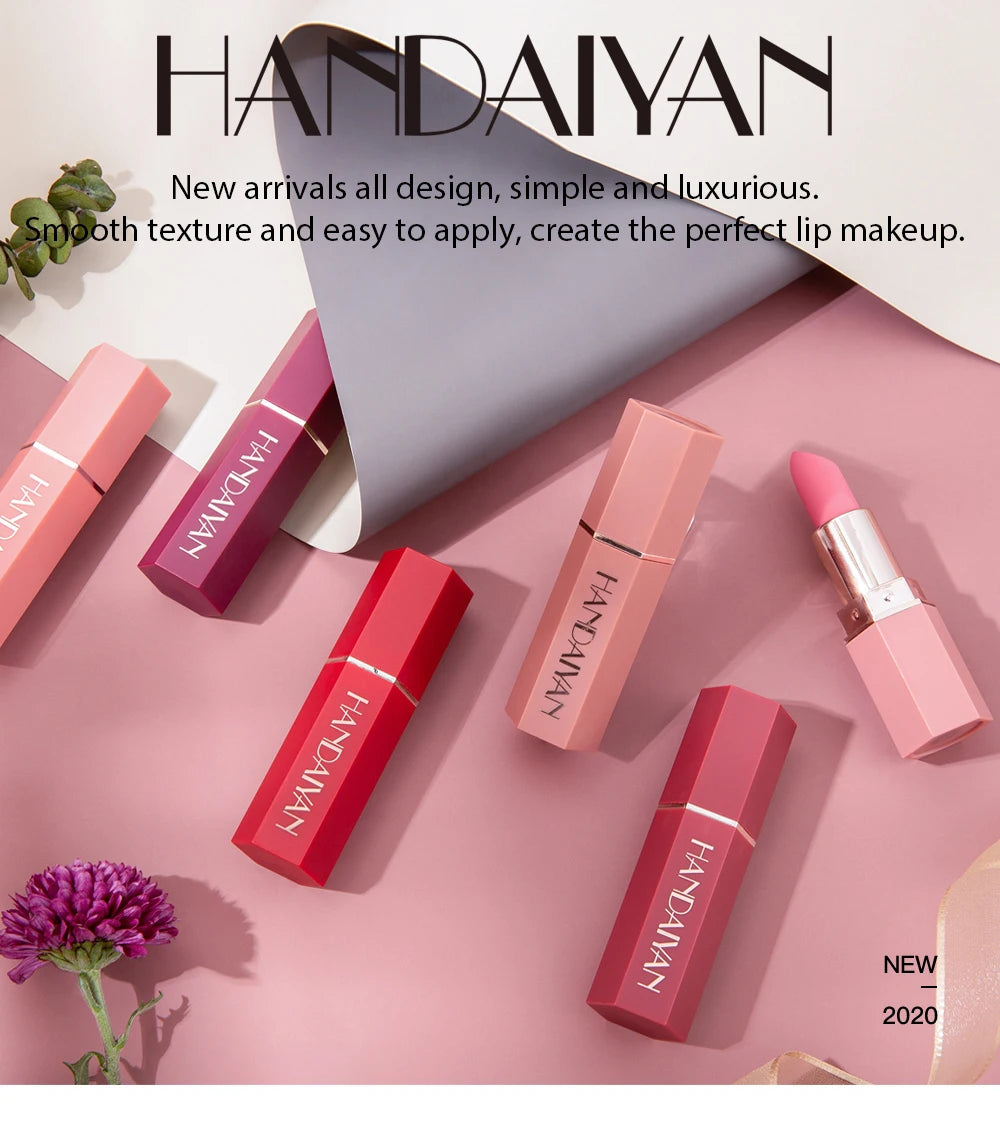 HANDAIYAN Moisturizing Long-Lasting Matte Lipstick 6-Color Non-Stick Cup Show Temperament Sexy Nude Makeup Lipsticks Cosmetics