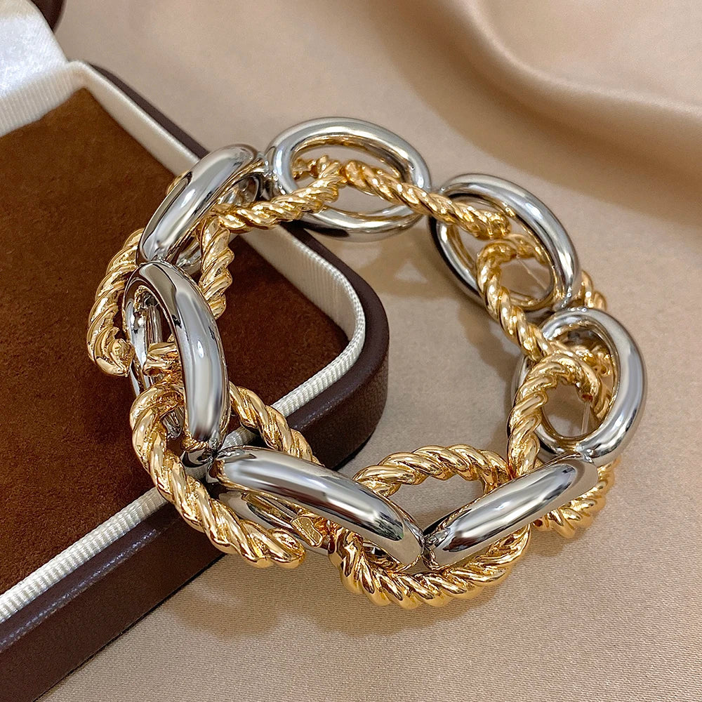 FLASHBUY Punk Fashion Thick Twist Chain Bracelets for Women Men Statement Chunky Metal Chain Bracelet Chic Jewelry