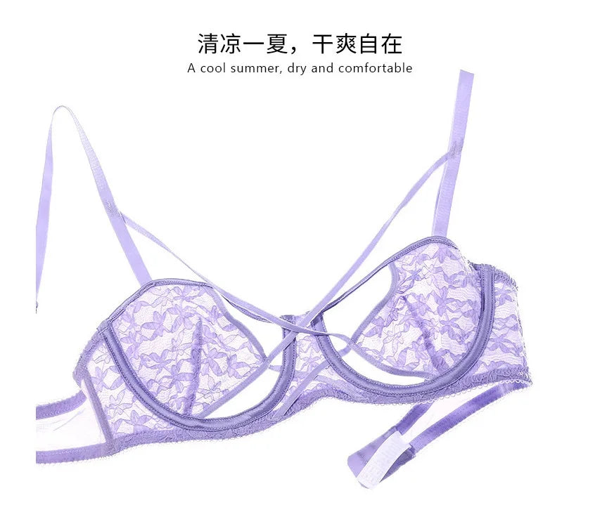 MOYISU Sensual Minimizer Bra Set Large Bust Sheer Lace Bralette Breathable Underwear Sponge-Free Full Coverage Slimming Body