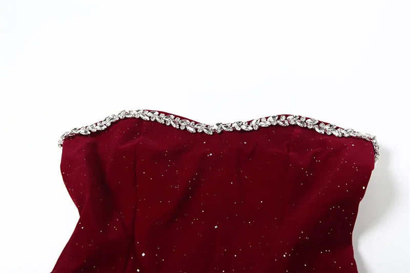 BKLD 2026 Winter New Women Clothing Elegant Fashion Strapless Sequin Diamonds Patchwork A-Line Puffy Dress Party Clubwear