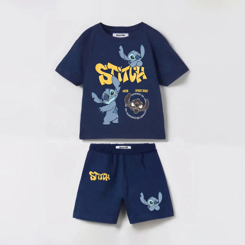 2Pcs  Summer Child Csotume Mickey Stitch TShirt+Shorts Set Casual Sports