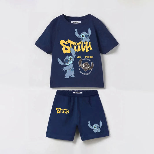 2Pcs  Summer Child Csotume Mickey Stitch TShirt+Shorts Set Casual Sports