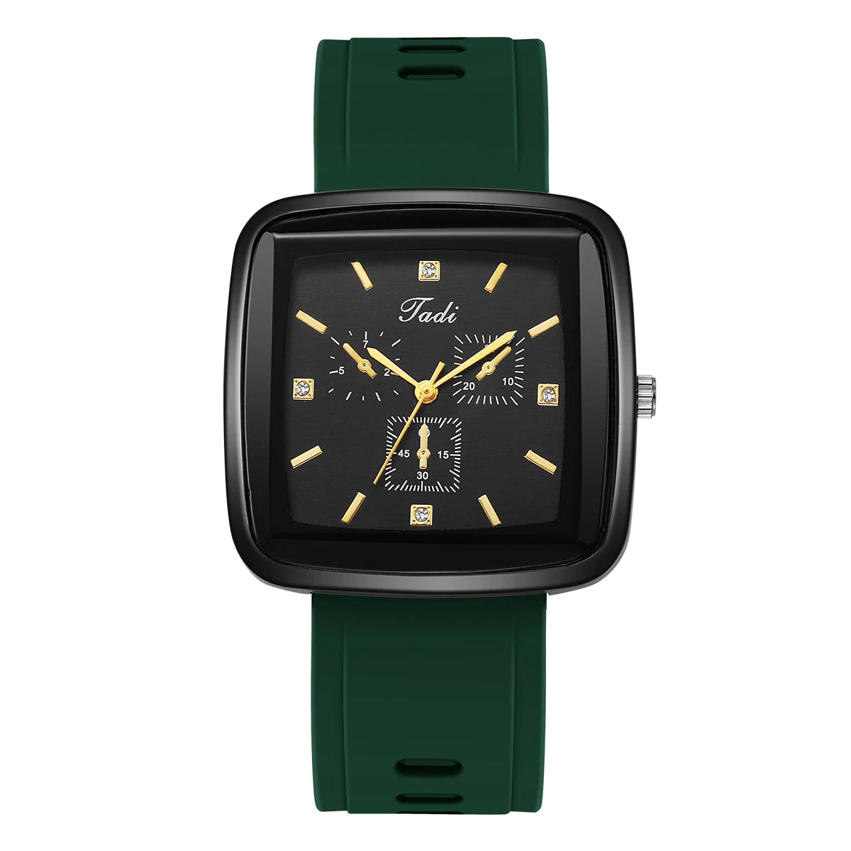 Fashion Square Women Quartz Watch Green Silicone Band Rhinestone Ladies Dress Wristwatches Clock Relogio Feminino (Without Box)