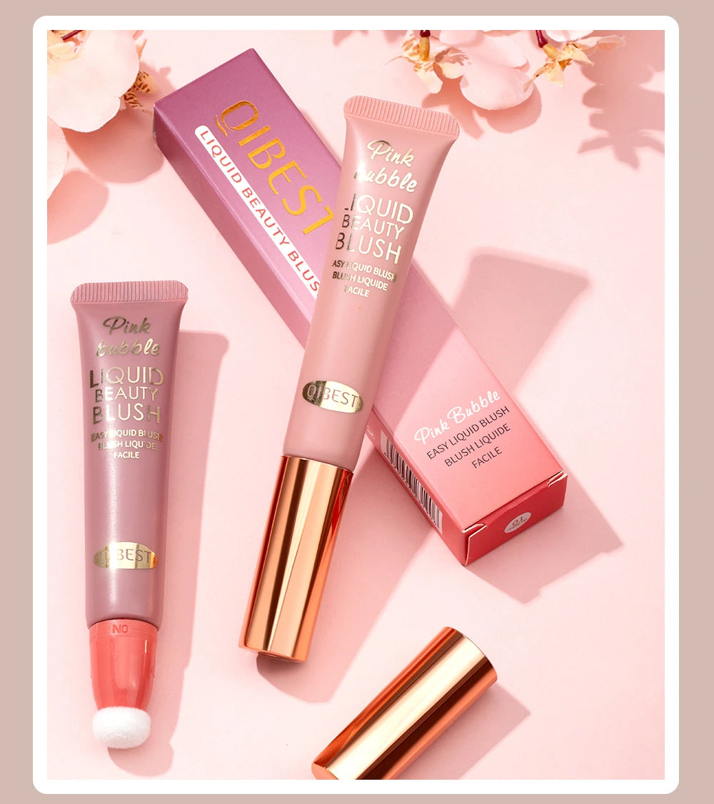 QIBEST Liquid Contour With Cushion Applicator Highlight Shimmer Natural Soft Moisturizing Cream Liquid Blush For Cheek Cosmetics
