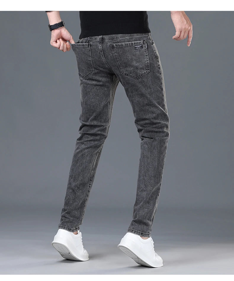 Spring and Summer New Men's Jeans Simplified Korean Edition Slim Fit Straight Leg Versatile Shaped Mid Waist Elastic Men's Jeans