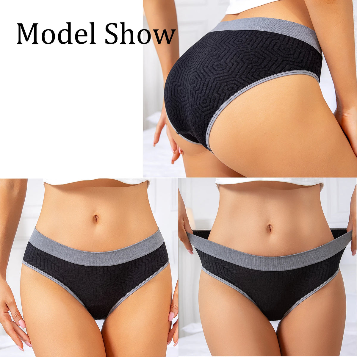 5PCS/Set Sports Women Seamless Underwear Contrast Color Geometric Pattern Panties Breathable Mid Waist Briefs All Seasons Wear