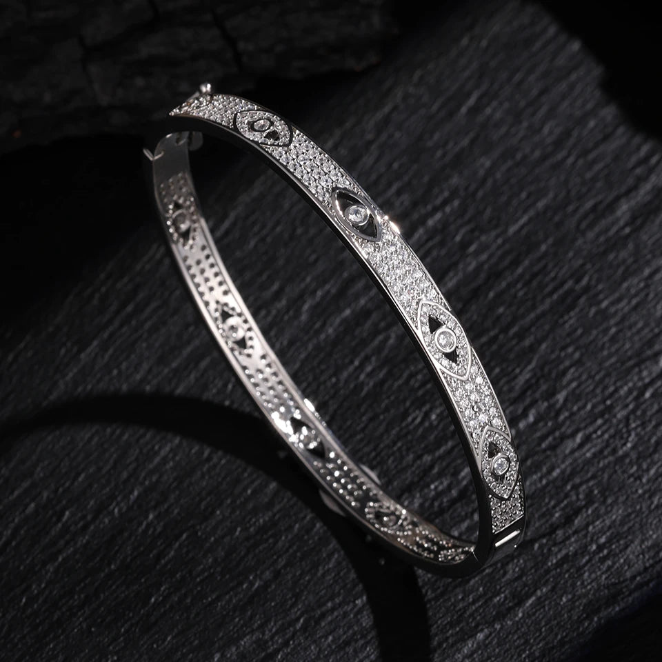 ZAKOL New Arrived Micro Paved Zirconia Eye Design Bangle Bracelet for Women Sparkling Zircon Luxury Wedding Party Jewelry Gifts
