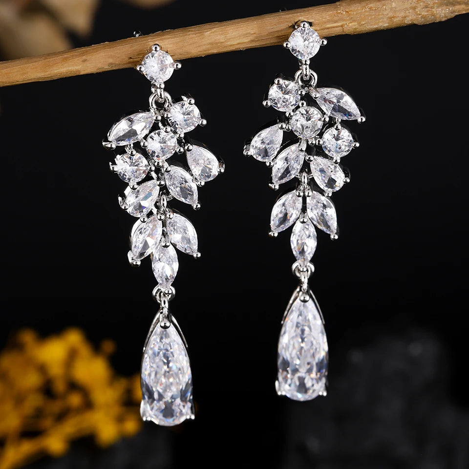 ZAKOL 9 Types Long Teardrop Shaped Cubic Zirconia Dangle Earrings for Women Gorgeous Sparkling CZ Bridal Earrings Jewelry Gifts