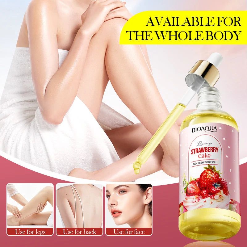 Fruity Strawberry Cake Body Oil 100ml Soothing Smoothing Body Massage Oil Moisturizing Improve Rough Dry Skin Daily Body Care