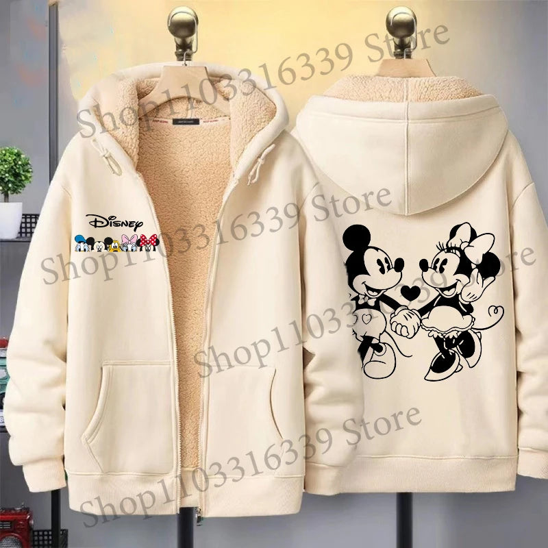 Mickey Mouse Sweatshirt Coat Male Female Autumn Winter New Thicken Long Sleeve Hooded Tops Outerwear Cartoon Clothing Xmas Gift
