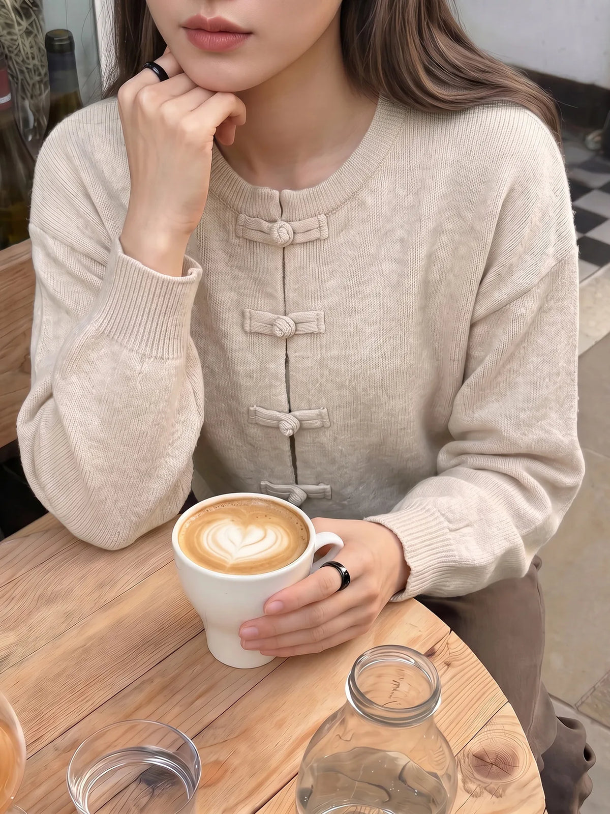 Women Vintage Knitted Sweater Causal Long Sleeve O-Neck Soft Warm Chinese Style Buckle Cardigan Female Autumn Winter Outerwear