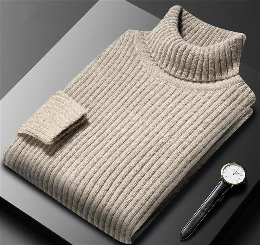 2026 New Men's Thick Warm Sweater Winter Knitted Turtleneck Pullovers Male High Neck Solid Slim Fit Soft Sweaters for Men Tops