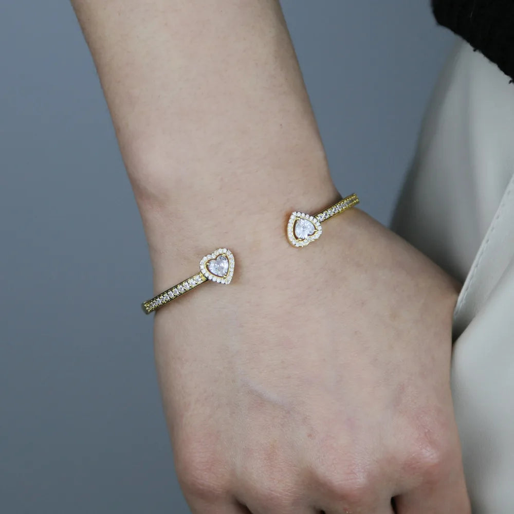 ZAKOL Luxury Shiny Zircon Hip Hop Jewelry for Men Women Trendy Punk Buling CZ Heart Open Bangle Bracelet HipHop Accessories