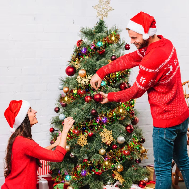 1pc 16 Ft Christmas Tinsel Garland Metallic Shinny With LED Lights Tree Thick Hanging Decorations For Xmas Party indoor