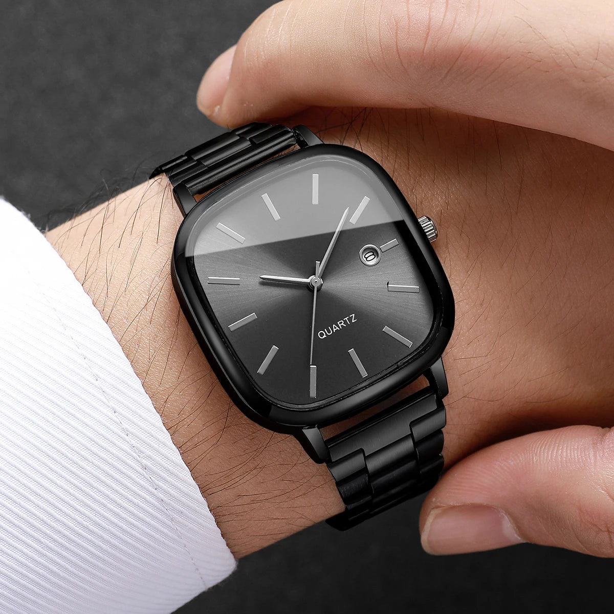Fashion Square Men Business Watches Analog Calendar Quartz Watch for Mens Clock Reloj Hombre（Without Box）