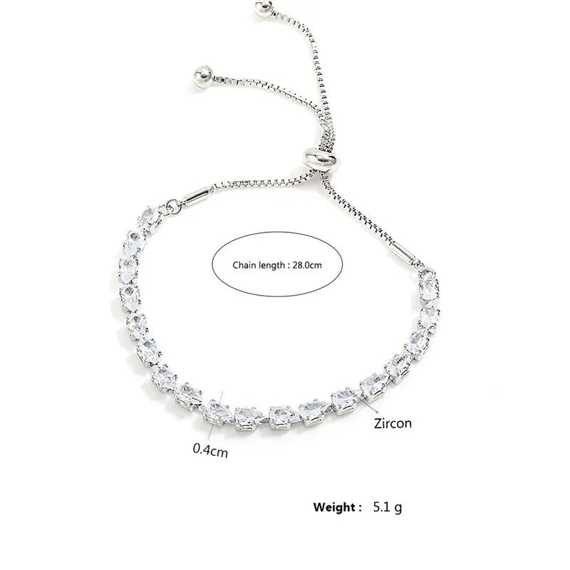 Adjustable Geometric Korean Fashion Water Drop Zirconia Crystal Bracelets Bangles for Women Party Jewelry Girls Birthday Gift