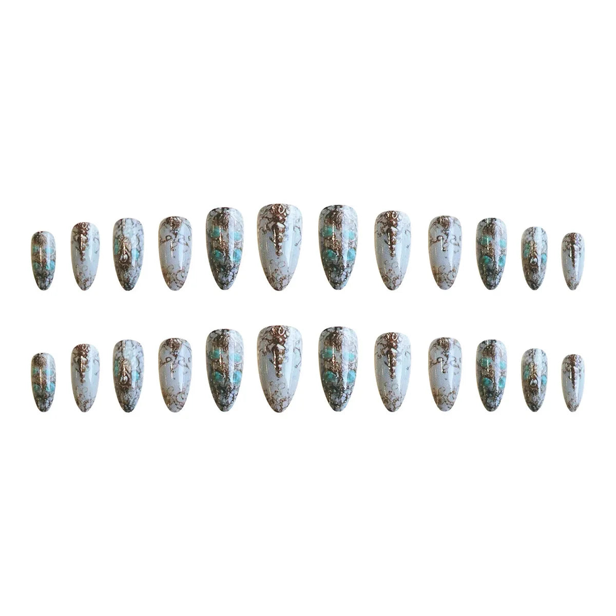 24pcs/set Medium long fake nails yellow dragon flowers feather design for Spring summer Square almond tips press on false nail