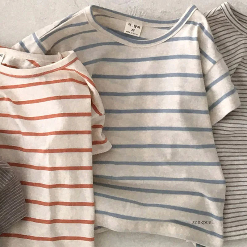 Baby Boy Stripe Shirt Summer Casual Short Bat Sleeve Kids Shirt for Boys