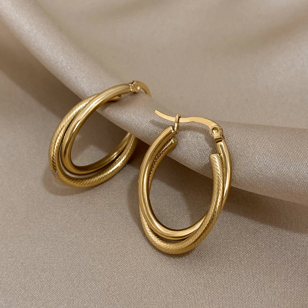 Flashbuy Trend Stainless Steel Golden Twist Hoop Earrings For Women Party Jewelry Teen Gift