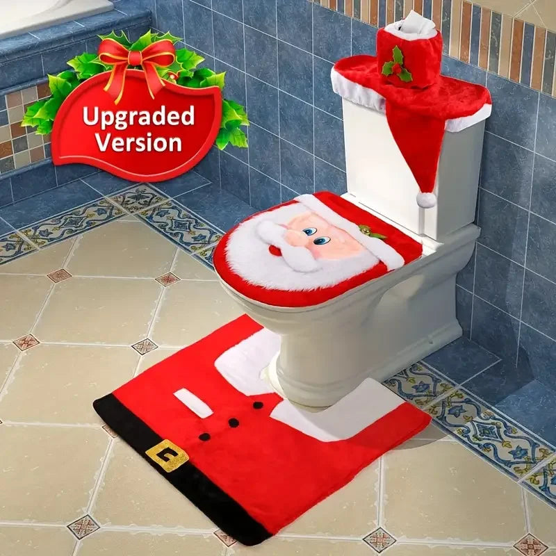 1Set Festive Christmas Toilet Seat Cover Set - No Power Needed, Holiday Decor Essentials,Party & Holiday DIY Decorations