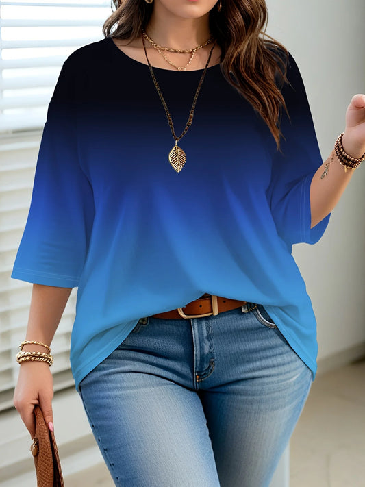 Plus Size Gradient Color T-Shirt – Casual Elegant Top