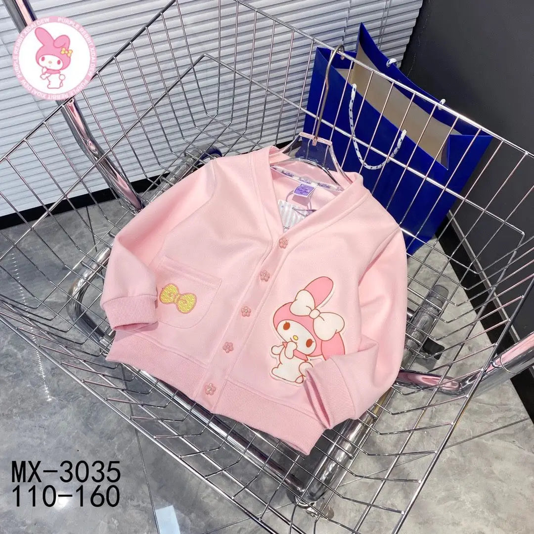 Spring Autumn Children Sanrio Cinnamoroll Knitted Cardigan Teen Girls Cartoon Kuromi Sweater Coat Kids Cute Single Breasted Top