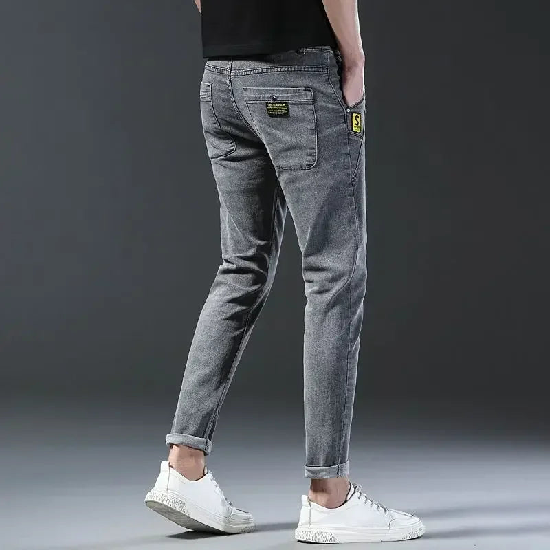 New Men Fashion Casual Business Denim Pants Male Slim Fit Straight Leg Trousers Stretch Solid Pants Size 27-38