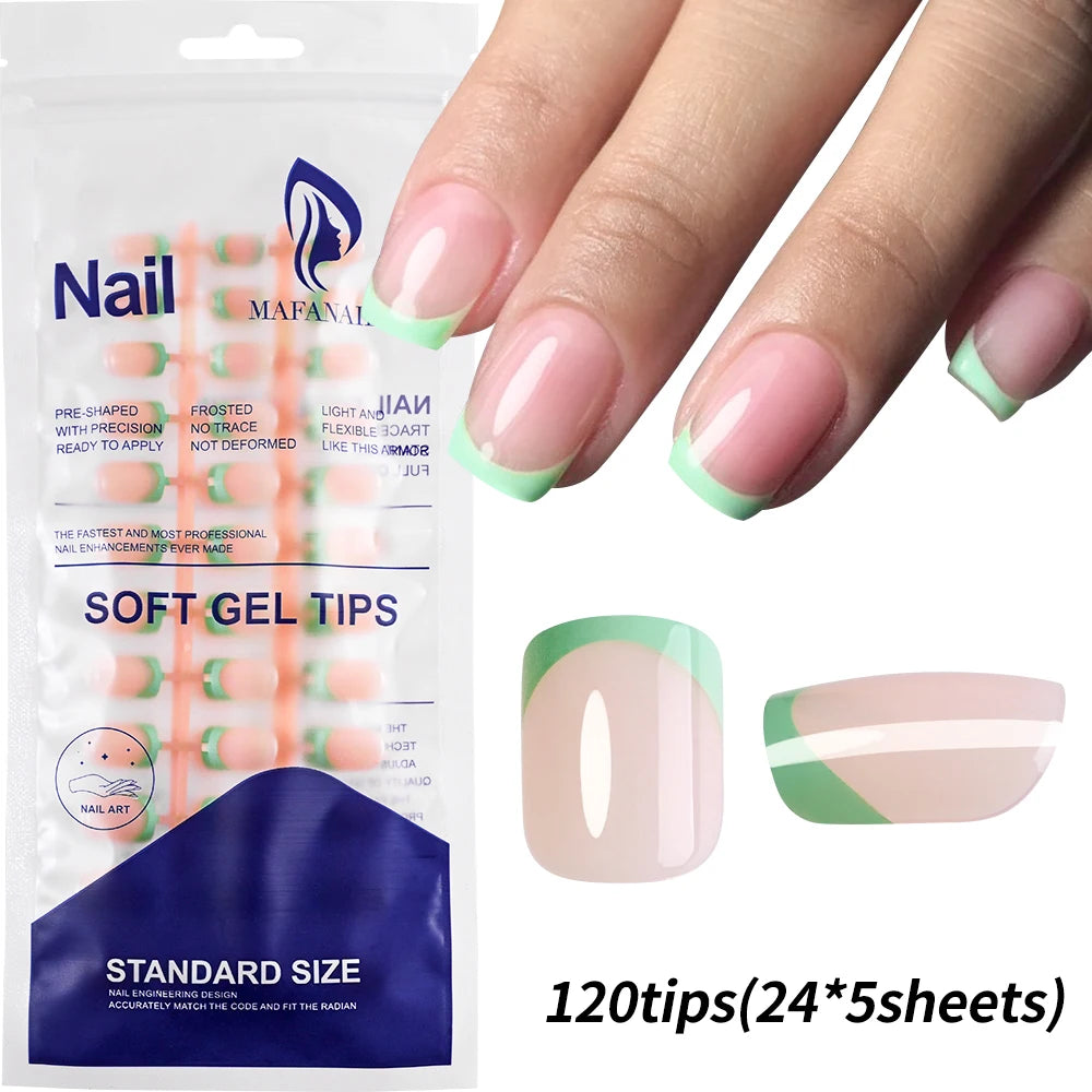 120Pcs Acrylic French False Nails – Full Cover Press On Nail Tips أظافر أكريليك فرنسية لاصقة بتغطية كاملة – 120 قطعة