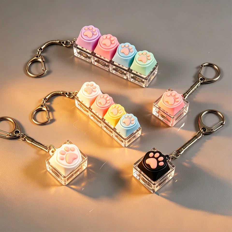 ZAKOL 1/4 Key Silicone Cat Paw Keyboard Keychain LED Light - Stress Anxiety Relief Fidget Toy Creative Backpack Charm Pendant