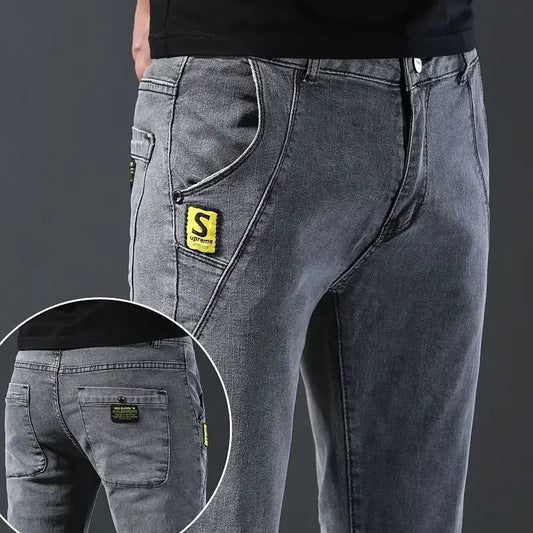 New Men Fashion Casual Business Denim Pants Male Slim Fit Straight Leg Trousers Stretch Solid Pants Size 27-38