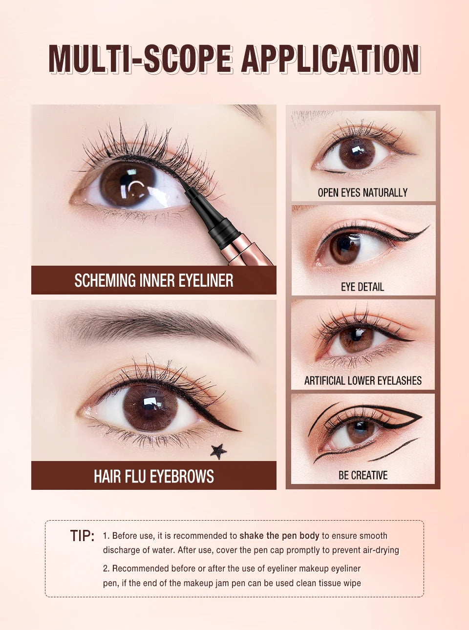 O.TWO.O Black Slim Line Eyeliner Pencil Easy To Draw Waterproof Eye Liner Pen Long Lasting Quick Dry Liquid Eyeliners