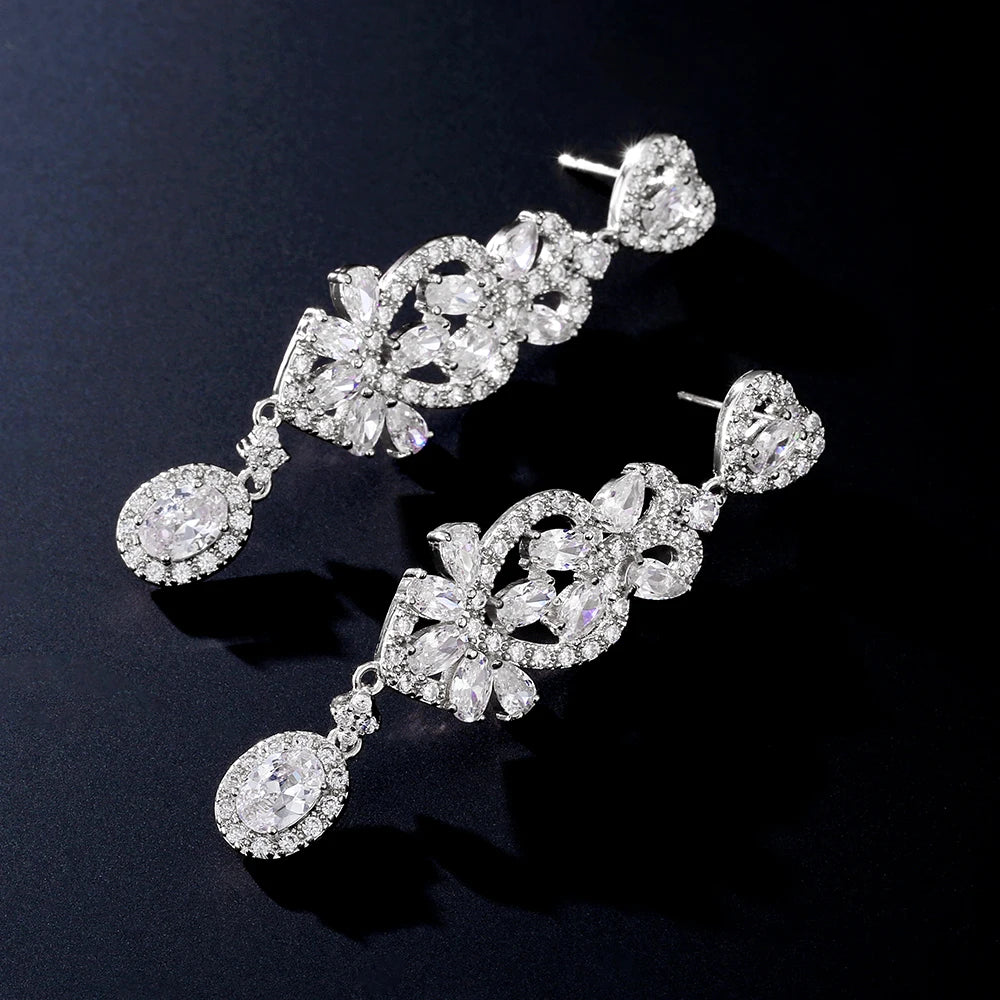 ZAKOL Luxurious Geometric AAA Cubic Zirconia Long Dangle Earrings for Women Elegant Bridal Earrings Jewelry Gift With Box