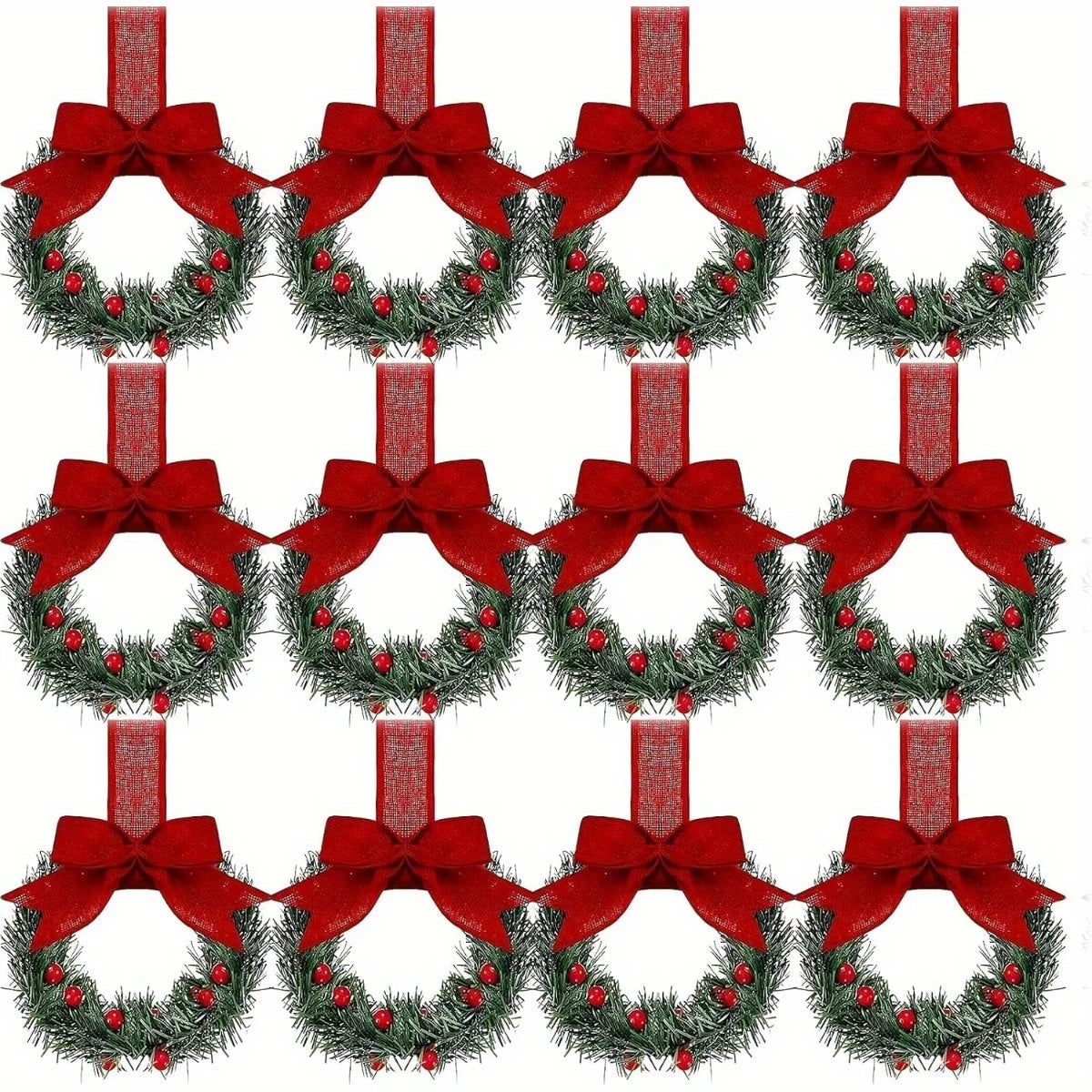6 Christmas Kitchen Cabinet Wreaths With Ribbons, Christmas Mini Cabinet Wreaths With Ribbon Bows, For Fireplaces,Stair Railings