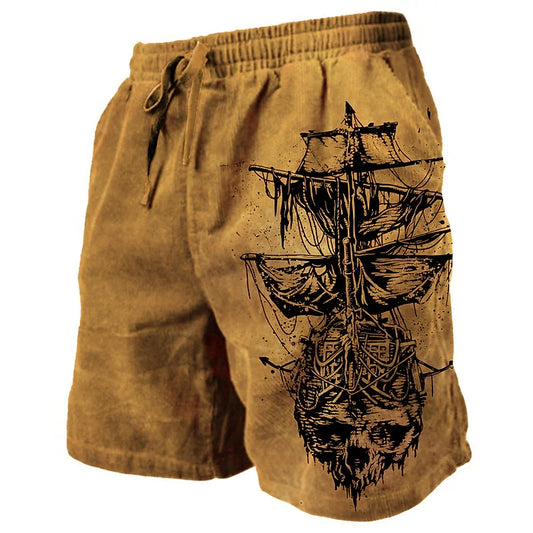 Men's Vintage Shorts Beach Shorts 2025 New Street Drawstring Elastic Waist 3D Print Ship Skull Breathable Short Daily Shorts 6xl