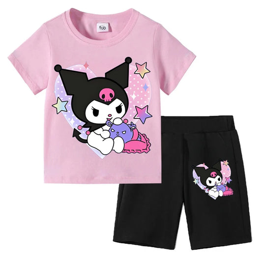 Sanrio Children's T-shirts Set Kuromi Printed Girls Summer Trend Baby