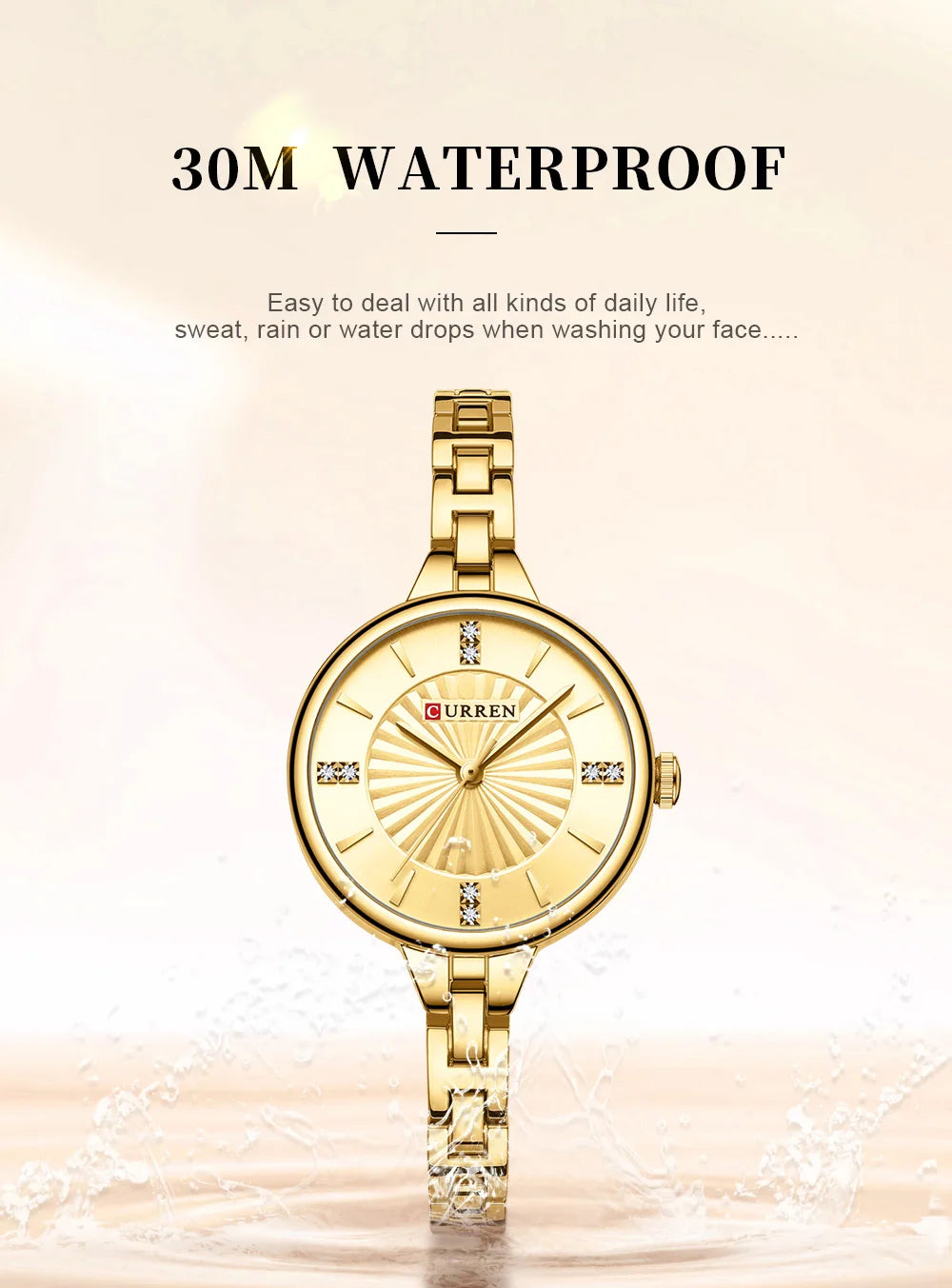 CURREN Luxurious and Elegant Round Dial with Stainless Steel Bracelet Fashion Dress Quartz Watches for Women