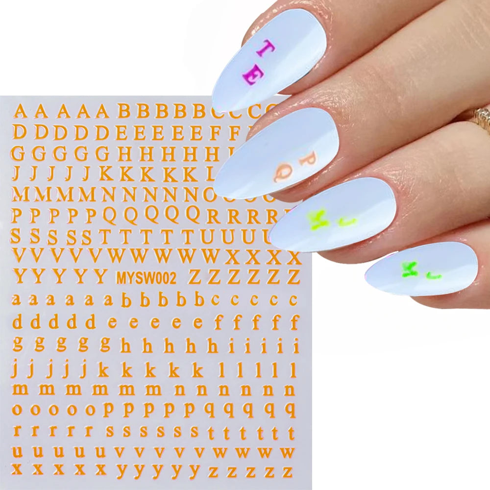 1pc Gold Silver English Letter Nail Sticker Black Laser 3D Alphabet Self Adhesive Decal English Words DIY Slider Manicure Decor