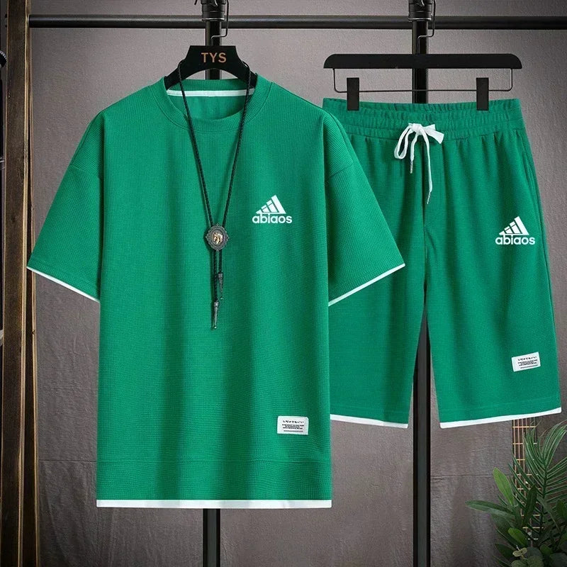 2026 Men’s Casual Waffle Sports Set – T-Shirt & Shorts
