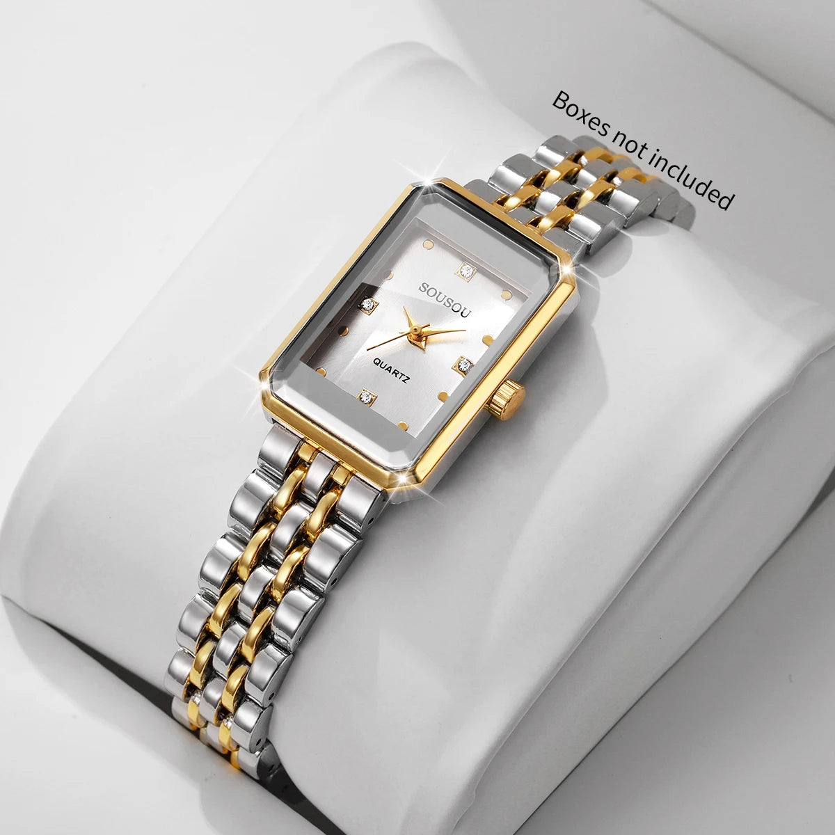Fashion Rectangle Rhinestone Women Quartz Watch Stainless Steel Bracelet Ladies Dress Wristwatches Relogio Feminino（Without Box）