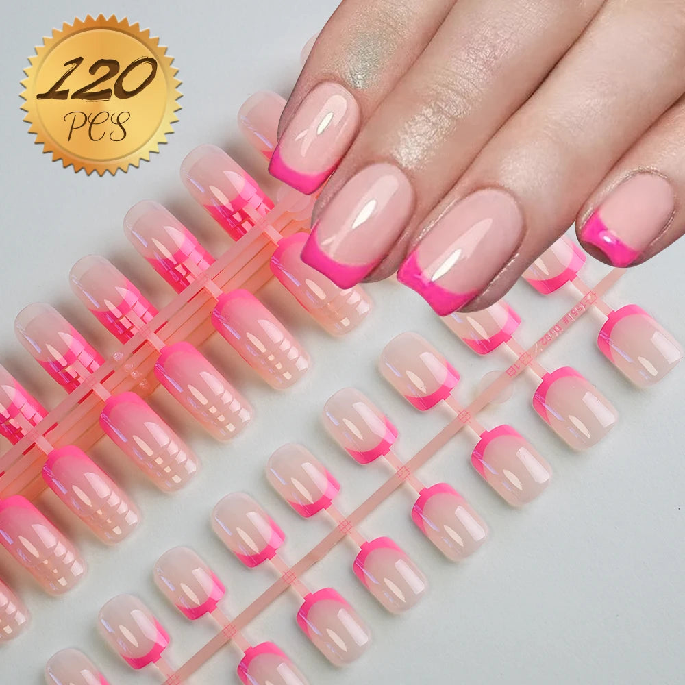 120Pcs Acrylic Short Square Fake Nails Colorful French Tip Extensions Press On Nails Full Cover Wearable Artificial False Nails