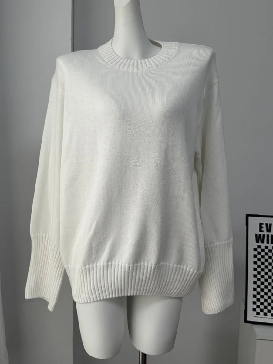 Women's Casual Solid Cotton Pullovers O-Neck Long Sleeve Warm Loose Knitted Top Female Autumn Winter Basic Soft Sweater