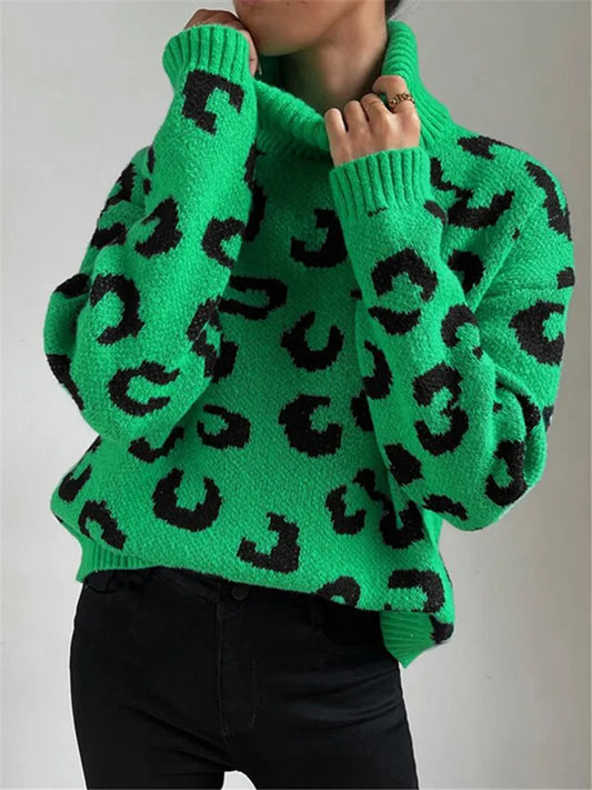BKLD Autumn And Winter New Arrival Turtleneck Pullovers Fashion Leopard Printed Knitted Sweaters Women Clothing Long Sleeve Tops