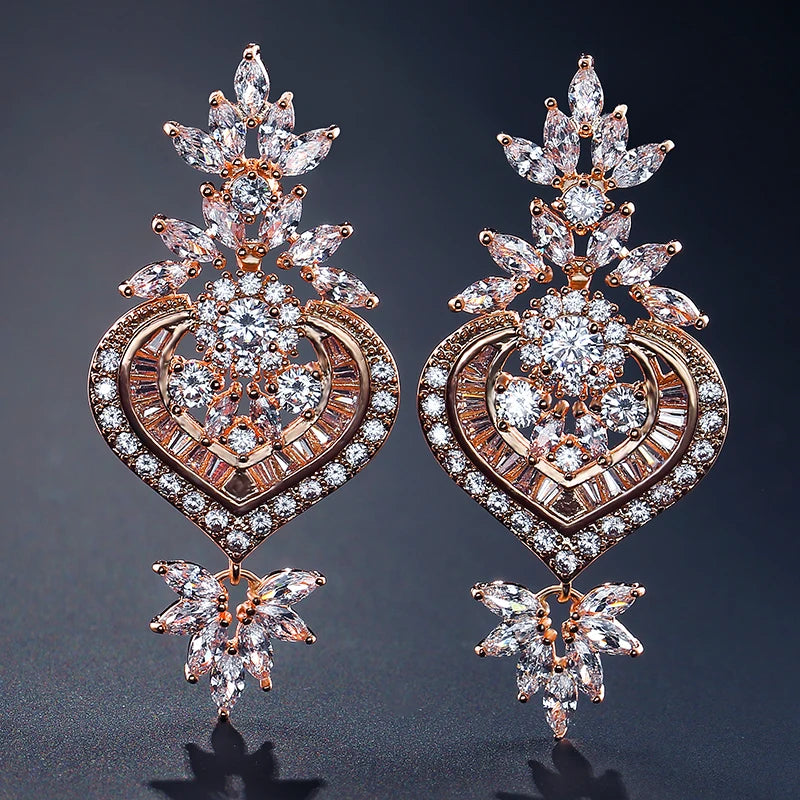 Luxury Big Clear Zircon Long Dangle Earrings Exquisite Shiny CZ Bridal Earring for Women Wedding Jewelry