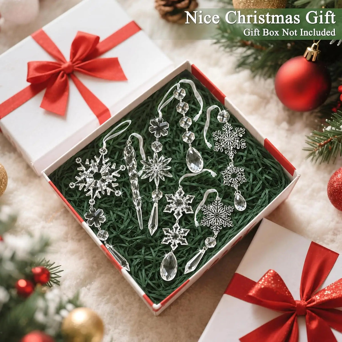 Clear Acrylic Christmas Icicle Snowflake Ornaments,Winter Wonderland Tree Decorations,Christmas Tree Window Mantel Hanging Decor