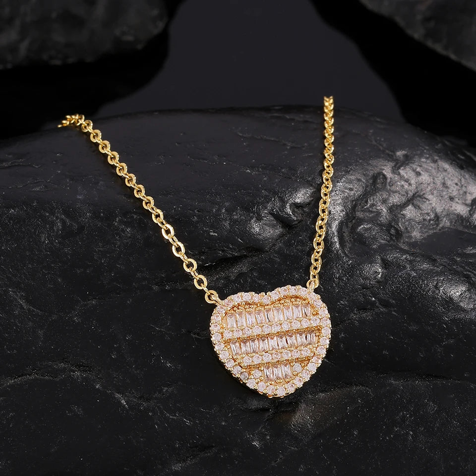 ZAKOL 2pcs/set 45CM Shiny Heart Rhinestone Hop Tennis Chain Stacked Necklace Unisex Fashion Goth Rock Hippie Choker Jewelry