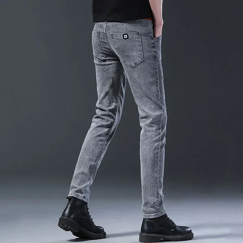 New Men Fashion Casual Business Denim Pants Male Slim Fit Straight Leg Trousers Stretch Solid Pants Size 27-38