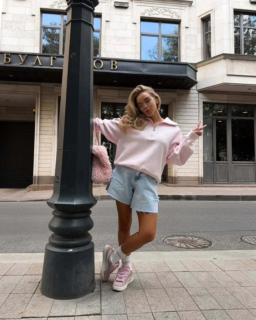 Women's Fashion Pink Pullovers Casual Long Sleeve Loose Half Zip Letter Embroidery Top Autumn Winter Vintage Female Streetwear