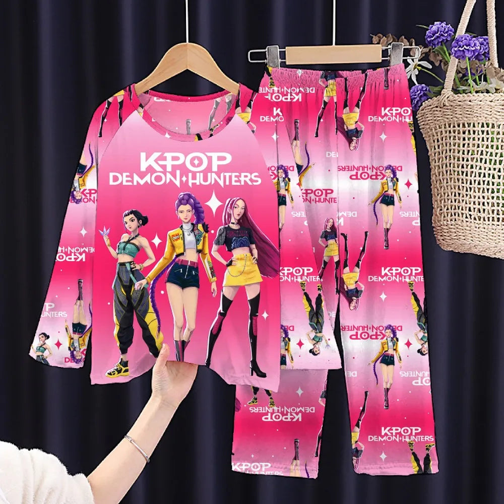 2PC/Set Toddler Girl Pajamas Set Kids 3 to 4 5 6 7 8 9 10 11 12 Years Long Sleeve Kpop Demon Hunters Pijama Children's Clothing